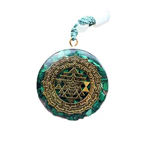 <b>Crystal</b> <b>Chip</b> Resin Pendant Necklace Malachite Geometric Round Bezel Setting Copper Alloy Gift Jewelry - Product Image 5