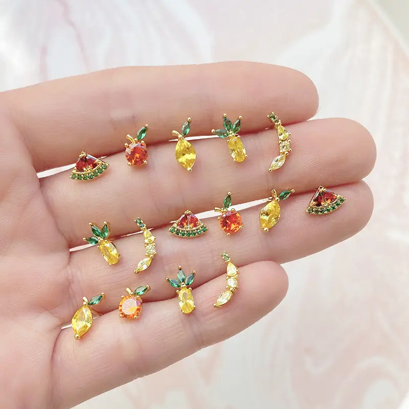 2023 Mode Kustom Peach Grape Kristal Apple Buah Stud Earrings Lucu Lemon Nanas Semangka Anggur Pisang Peach Earrings