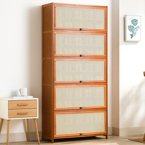 Meuble de rangement en bois pour la maison, étagère à chaussures en rotin, organisateur de chaussures à 6 niveaux, grande capacité, étagère à chaussures - Product Image 1
