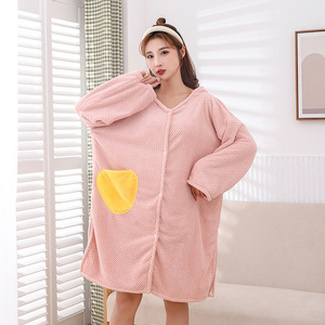 Peignoir à manches longues à motif ananas, col en V, coupe ample, avec capuche, doux et absorbant, pour la maison, pour adulte, paréo de bain - Product Image 1
