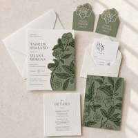 Ensemble d'invitations de mariage personnalisées vert sauge, invitations de mariage modernes botaniques avec cartes d'invitation, enveloppes et cartes RSVP
