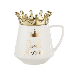 Taza de Café con Tapa Dorada y Logotipo Personalizado, Taza de Cerámica Blanca - Product Image 1