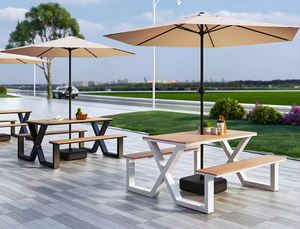 Mesa de Picnic Integrada para Exteriores con Sombrilla, Juego de <span class=keywords><strong>Comedor</strong></span> Moderno para Patio Comercial, Ideal para Cafeterías y Tiendas de Té con Leche - Product Image 3