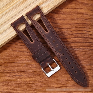 Nouveau bracelet en cuir véritable Crazy Horse pour 20MM 21MM perforé respirant doux bracelet de montre à dégagement rapide Style littéraire rétro - Product Image 4