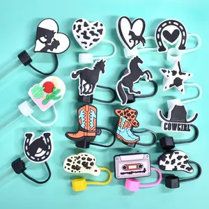 Wholesale Products 10mm Cowgirls Straw Topper Charms Cartoon Straw Charms For Pvc Tumblers Bar Accessories