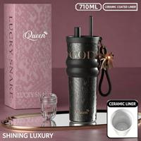 Gobelet isotherme en acier inoxydable 316 avec logo personnalisé, style classique, écologique, avec revêtement en céramique et paille