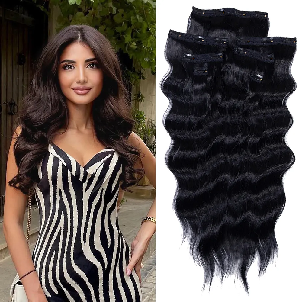 High Temperature Fiber Kinky Straight Water Wave 5 To 16 Clips In Hair Extension Curly Clip In Hair Extensions For Black Women