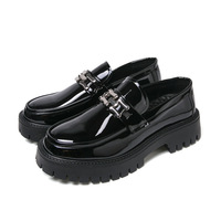 Mocassins Grande Taille 47, Chaussures Décontractées à Enfiler en PU Style Britannique pour Jeunes, Talon Plateforme Brillant Rehaussant pour l'Été