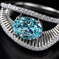 Bague de fiançailles de luxe en argent sterling 925, pavé double couche, avec pierre précieuse aigue-marine bleue taille glace pilée, plaqué rhodium YAG