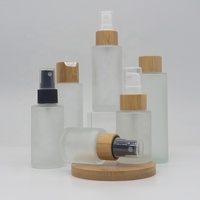 20Ml 30Ml 40Ml 50Ml 60Ml 80Ml 100Ml Bahu Datar Buram Transparan Sampo Kaca Botol Pompa Semprot Kosmetik dengan Tutup Bambu