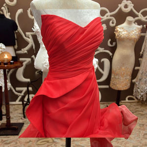 Abito <span class=keywords><strong>da</strong></span> Sera Formale <span class=keywords><strong>da</strong></span> <span class=keywords><strong>Donna</strong></span> Stile Los Angeles, Gonna a Sirena Rossa, Linea A, in Raso, Scollatura a Cuore, Chiffon Naturale con Cristalli e Arricciature - Product Image 2