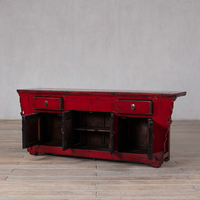 Meubles chinois en bois pour villa, consoles peintes à la main, finition vieillie, style antique et vintage, sur mesure.