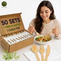 Ensemble de couverts en bambou biodégradable, compostable, respectueux de l'environnement, de qualité supérieure, jetables, fourchette, cuillère, couteau, vaisselle de table