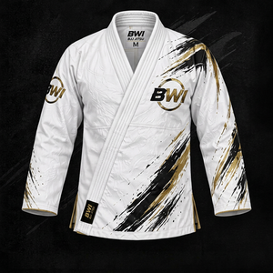 ชุดคิโมโน BJJ คุณภาพดีที่สุด สีขาวทองดำ พิมพ์ลายด้วยความร้อน ทรงหลวม ใส่ได้ทั้งชายหญิง ผ้าฝ้าย 100% 460 กรัม ป้องกันการหดตัว สำหรับผู้ใหญ่ ฝึกศิลปะการต่อสู้ - Product Image 1