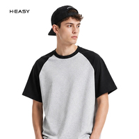 T-shirt unisexe à col tombant en coton 100% 260 g/m², design color block, impression de logo personnalisée à bas prix, streetwear