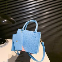 Tas tangan wanita, dompet tas Tote wanita kapasitas besar persegi, tempat kartu Mini untuk perempuan