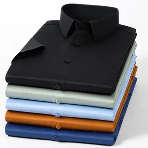 Camicie estive a maniche corte sottili in tinta unita per <span class=keywords><strong>uomo</strong></span> <span class=keywords><strong>abiti</strong></span> da ufficio Slim Fit antirughe - Product Image 4