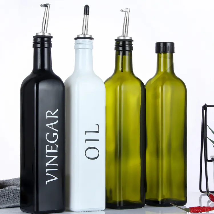 OEM Amazon Cross Border 500ML Oil Jug Black White Oil Bottle Automatic Opening Green Glass Soy Sauce Vinegar Spice Bottle