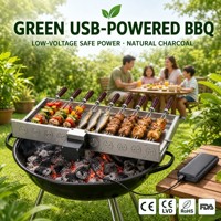 Grille de barbecue rotative automatique avec 9 brochettes en U en acier inoxydable, alimentation USB, vitesse réglable, pour extérieur