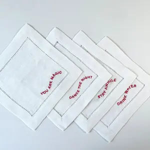 Divertidas servilletas de lino bordadas Blanco Rojo Baile/Estancia/<span class=keywords><strong>Frases</strong></span> de bebida para fiestas Agregar Vibe Reuniones Cuadrado Blanco Rojo Bordado - Product Image 2