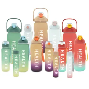 2023 Hotsale Large Capacity 3.3L Gradient Color Direct Drinking Plastic Sport Motivational Water Bottles 4 Set