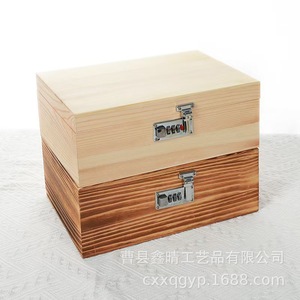 Wooden Storage <b>Box</b> With Combination Lock Rectangular Solid Wood Cover Home Decorative <b>Box</b> F58 - Product Image 1