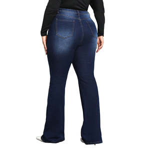 Wholesale Good Quality Plus Size Boot Cut <b>Jeans</b> Long Wash Feet Wide Leg Flared Denim Pants Waist <b>Baggy</b> Flare Trousers for Ladies - Product Image 3