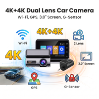 Caméra de tableau de bord double objectif 4K avant et arrière, vision nocturne, WiFi, GPS, contrôle par application, enregistreur vidéo de voiture