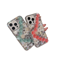 Coque de téléphone de luxe à fleurs scintillantes et diamants en stock pour IPhone16 15 14 13 Pro Max Plus