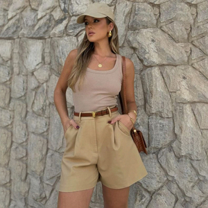 Shorts de Mujer de Color Sólido, Estilo Americano Vintage, Corte Recto, Pantalones Cortos Casuales de Moda Urbana - Product Image 3