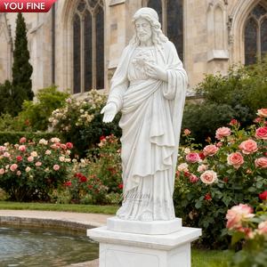 פסל לב קדוש של ישו משיש לבן YOUFINE לקישוט דתי של גן כנסייה - Product Image 2