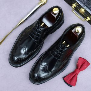 ASTON M.JAZZ 2025 Luxury Customized Men's Office Career Party Shoes English Carved <b>Pointed</b> Thick Soles Lace-Up Closure - Product Image 3