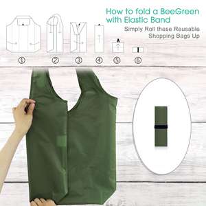 Sacola dobrável de compras Rpet Reusável Ripstop para compras, sacola dobrável de poliéster 190T lavável à máquina com logotipo personalizado - Product Image 3