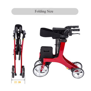 Lightweight Aluminium Frame Medical <strong>Rollator</strong> <strong>Walker</strong> with Seat and Backrest for Seniors for Outdoor Use - Product Image 3