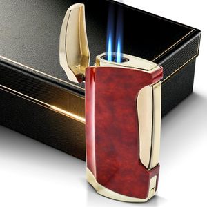 Metal Gas Cigar <b>Lighter</b> <b>Windproof</b> Dual Flame Red Gold Finish High End Igniter For Smoking Accessories - Product Image 1