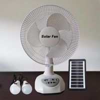 Ventilateur de table solaire 12 pouces USB rechargeable compatible AC/DC avec télécommande équipée veilleuse 4-8 heures d'autonomie 3W