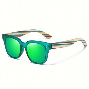 Lunettes de soleil carrées polarisées en bois naturel faites à la main pour hommes, avec branches colorées en bois, également adaptées aux femmes - Product Image 5