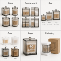 Organisateur de coton-tiges en acrylique personnalisé, boîte de rangement transparente pour salle de bain avec couvercle, étui de rangement pour coiffeuse, étui à couvercle avec logo OEM imprimé