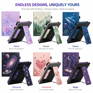 Étui en cuir PU personnalisé pour Kobo <span class=keywords><strong>Clara</strong></span> Colour avec sangle de transport et support, motif floral, pour liseuse électronique, fabrication OEM ODM - Product Image 2