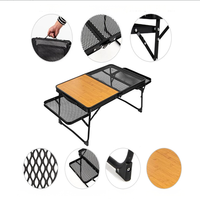 Table pliante d'extérieur demi-maille demi-bois, en alliage d'aluminium et fer forgé, capacité 30 kg, portable pour camping, pique-nique, barbecue