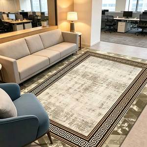 Tapis d'appoint vintage moderne imprimé, fabriqué à <span class=keywords><strong>la</strong></span> machine, en polyester écologique, à motif clé grecque, texture vieillie, pour salon, personnalisable - Product Image 4