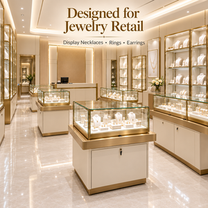 Comptoir de présentation de bijoux en verre trempé élégant et personnalisable avec éclairage LED pour magasin de joaillerie fine, aménagement clé en main - Product Image 4