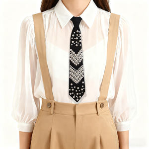 Accessoire de chemise pour femme, cravate en perles et strass, style japonais, sans nœud, mode scolaire décontractée, corsage en polyester monochrome - Product Image 2