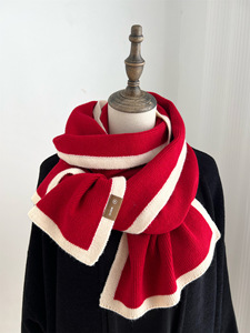 Black White Knitted Scarf for Boys Girls Winter <b>Long</b> Border with Niche Design Bows Pattern All-Season <b>Match</b> Custom Logo - Product Image 1