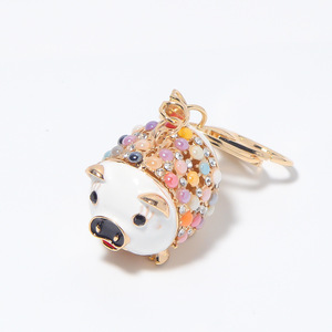 Porte-clés en alliage de zinc avec pendentif petit cochon en pierre œil-de-chat effet goutte d'huile, animal du zodiaque cochon, accessoire DIY pour décoration de sac à dos - Product Image 5
