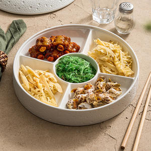 Assiette à collations en céramique avec compartiments, bols à apéritifs, plateaux de service pour fruits, frites, dim sum avec couvercle, vaisselle de restaurant - Product Image 5