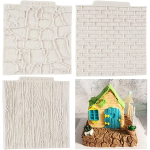 Nouveaux moules en silicone créatifs pour texture de mur en briques, motif bois et écorce d'arbre, pour la décoration de gâteaux en fondant - Product Image 1