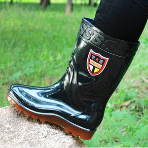 Men Mid Calf Rain <b>Boots</b> Black Solid Color Work Non Slip Wear Resistant Waterproof Oil Acid Alkali Resistant Low Heel - Product Image 3