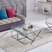 Table basse carrée en acier inoxydable avec dessus en verre, couleur dorée, au design moderne, pour meubles de salon et de chambre à coucher