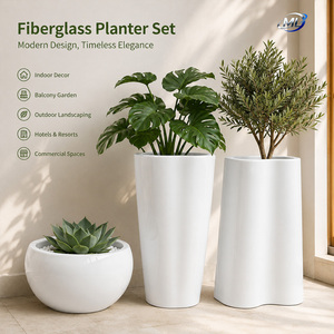 Macetas de Fibra de Vidrio Blancas, Juego de Macetas con Acabado Brillante, Decoración Moderna para Interiores, Exteriores y Jardines Comerciales - Product Image 1